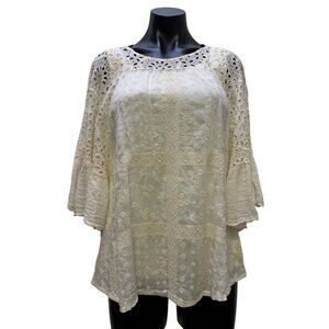 NWT Johnny Was Womens White Embroidered Lace Blouse XS